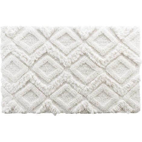Tapis de bain 50 x 80 cm – Coton Jacquard Tufté Ikatis Blanc/Blanc - 50x80cm - Blanc (1/5)