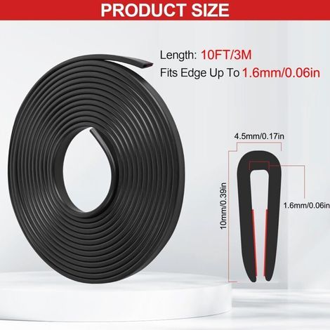 Joint de protection de bord en tôle 1,6 mm x 3 mètres protection de porte de voiture joint en U pour portes de voiture plaques métalliques fenêtres (3 mètres, 1,6 mm)