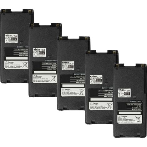 vhbw 5x Akku kompatibel mit Icom IC-F21BR, IC-F22, IC-F21GM, IC-F21S Funkgerät, Walkie Talkie (2000 mAh, 7,4 V, Li-Ion) + Gürtelclip