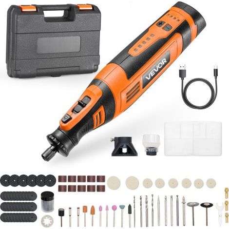 Kit de Herramientas Rotativas Inalámbricas, 136 Piezas, Portátil, 8 V CC, 5 Velocidades de 5000-30 000 RPM, para Grabar, Lijar, Pulir, Tallar, Amolar, Cortar y Bricolaje, 225 x 50 x 50 mm (1/5)