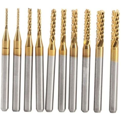 10pcs Fraise en Bout en Carbure Cémenté À Gravure Bits Sculpture Perceuse Outils Endated Mill 0.8-3.17mm