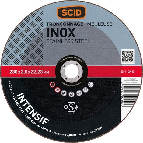 Disque à tronçonner - SCID - Diamètre 230 mm - Inox - Usage fréquent - Moyeu plat (1/4)