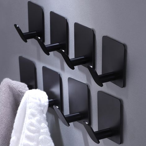8 ganci per asciugamani da bagno/ganci adesivi per asciugamani, ganci neri per asciugamani, ganci da parete per bagno e cucina (1/5)