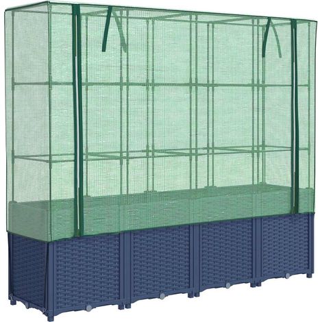 Jardinière Lit surélevé avec housse de serre aspect rotin 160 x 40 x 153 cm (1/5)