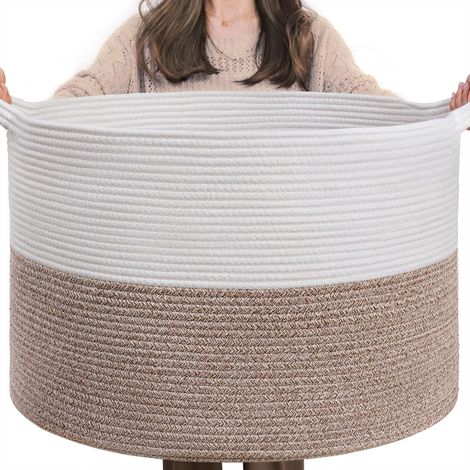 1 Panier à linge, 55x35cm, coton tressé, poignée, pliable, chambre enfant salon (1/5)
