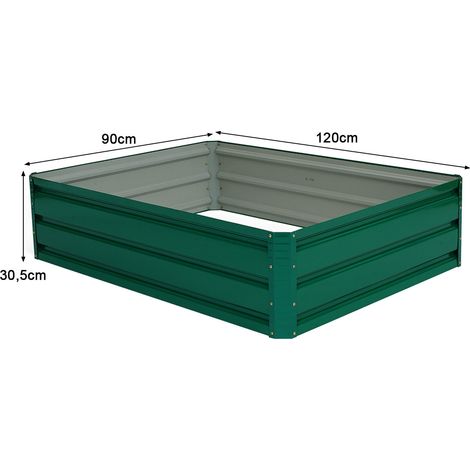 Bac potager surélevé vert en acier 4 panneaux 120x90x30 cm avec drainage efficace pour jardin terrasse et toit-terrasse (1/5)