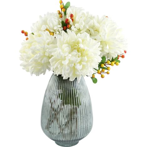 50cm Grey Glass Vase Artificial Chrysanthemums (1/4)