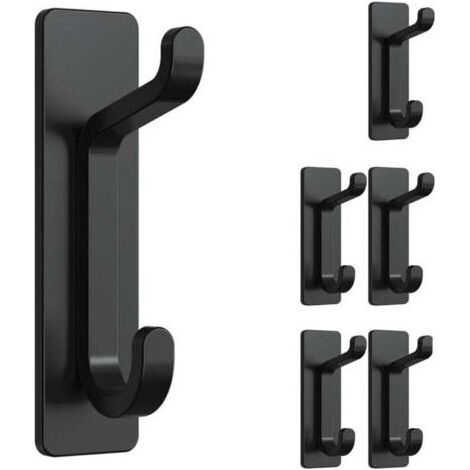 6-teiliges Set selbstklebender Wandhaken, Handtuchhalter für Bad, Geschirrtuchhaken für Küche, selbstklebender Kleiderhaken, bohrfreie Wandmontage, wasserfest, rostfrei, schwarz (1/5)