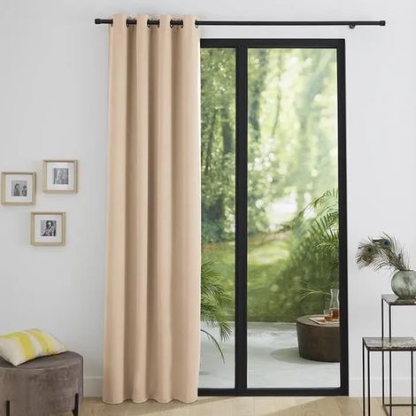 Rideaux occultants, 140 x 260 cm, Polyester, Tissu haute précision, Couleur unie, Style minimaliste, Beige, Une pièce (1/4)