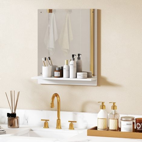 Specchio da bagno da parete con ripiano 50 x 60 cm, bianco HAVRYA (1/5)