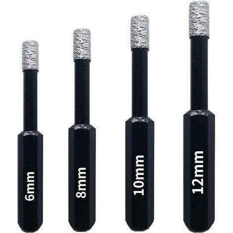 Pair Set mit 4 Diamantbohrern für Fliesen, Keramik, Feinsteinzeug, Glas und Stein. Professionelle Diamant-Lochsägen – 6 mm, 8 mm, 10 mm, 12 mm