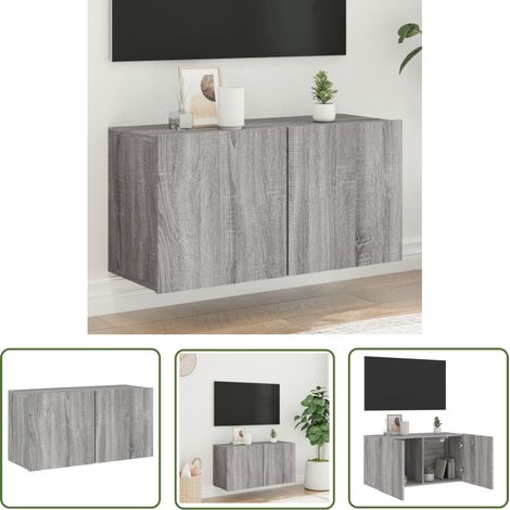 The Living Store TV-Wandschrank Grau Sonoma 80x30x41 cm - TV Schrank - Holzwerkstoff Möbel - Grauer Wohntisch - Regal Wandmontage - Wohnzimmer Deko (1/5)