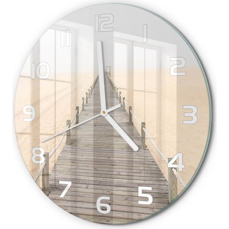 Horloge Murale Ronde Originale Verre Trempé Décoration Maison Moderne Sentier de plage fi 30 cm (1/5)