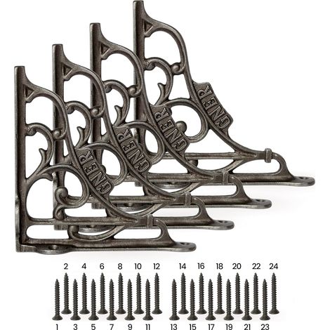 4pcs Scaffold Board Shelf Brackets 6x6 Inch Cast Iron Heavy Duty Wall Bracket with 24 Screws for Kitchen, Living Room, Outdoor (1/5)