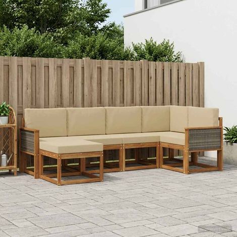 vidaXL Outdoor-Sofagarnitur mit Kissen 6 pcs Natur und Beige Polyester (1/5)