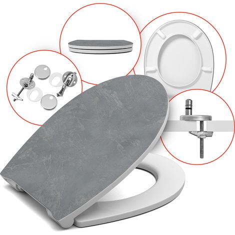 Abattant WC universel gris marbre – antibactérien, solide, réglable