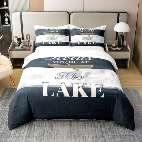 Lac Vie 100% Coton Housse de Couette 200x200cm Lac Maisons Parure de Lit Camping en Bois Massif Literie Set Paddle Ensemble de lit décoration de Ferme Ensemble de Literie - 200 x 200 cm + 2 taies d'or (1/5)