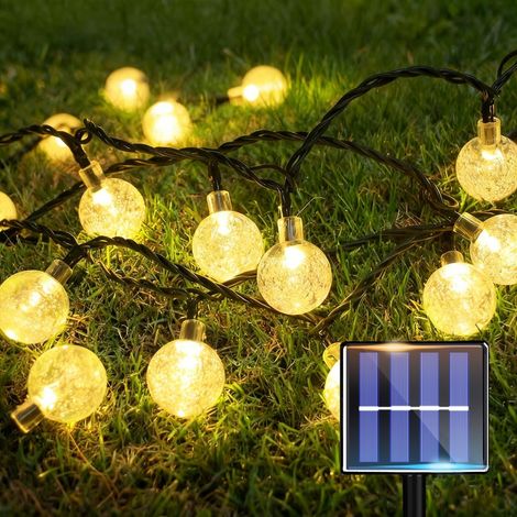 Guirlande lumineuse solaire d'extérieur - 8 m - 30 LED - Étanche - IP65 - Pour balcon et jardin - Guirlande lumineuse décorative d'extérieur pour terrasse