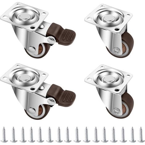 4 Furniture Casters 25mm, Heavy Duty Fixed Caster with Brake, 360 Degree Swivel Furniture Casters, Silent Rubber Outdoor Furniture Wheel with 16 Screws (1/5)