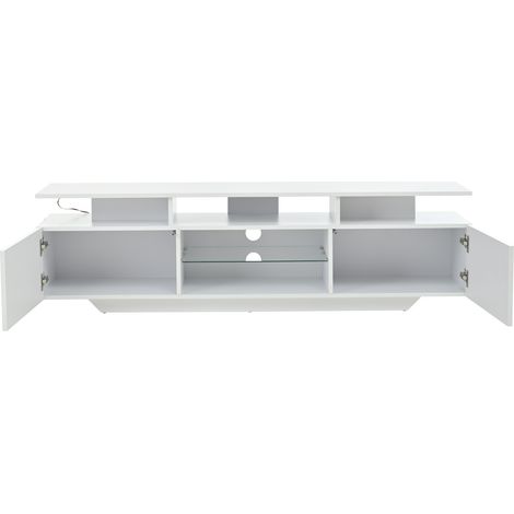 TV-Möbel 160 x 40 x 45 cm weiß mit LED, 2 Schränken, MDF und gehärtetem Glas für 70 Zoll (1/5)