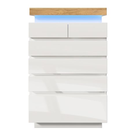 Commode laquée brillante 6 tiroirs LED app 115x73x39cm blanc (1/5)