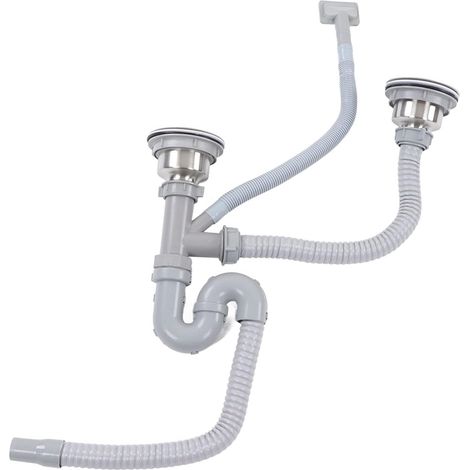 Kit de vidange pour Double évier de Cuisine, Tuyau de vidange Flexible pour évier de Cuisine de 11 cm, kit de plomberie en Acier Inoxydable courbé en S avec Double Drain (1/5)