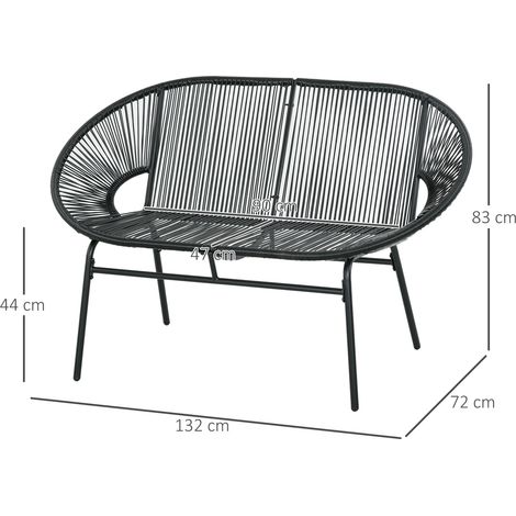 Banc de jardin 2 places en polyrotin, supportant jusqu'à 260 kg, noir, structure robuste en acier, idéal pour terrasse et balcon. (1/5)