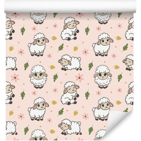 Papier peint mouton crème et beige pour salon et chambre 50x1000 cm (1/5)