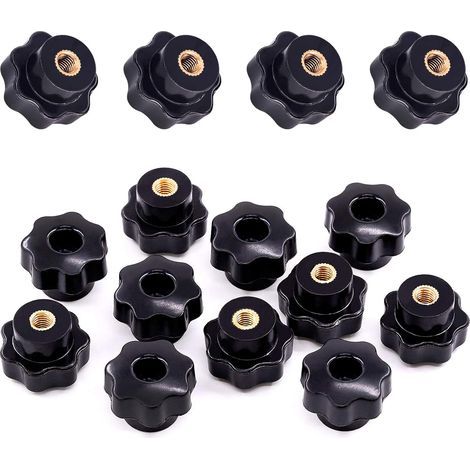 15 - Bouton De Serrage - Écrou À Ailettes - Filetage Femelle M6 - Design 7 Branches Ergonomique - Pour Équipement Mécanique Et Industriel - Noir - 25x30x37mm (1/5)