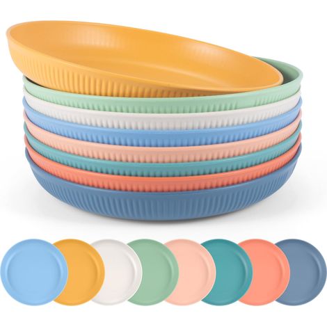 Lot de 8 assiettes en plastique réutilisables incassables pour camping, maison, fête, passent au micro-ondes et au lave-vaisselle (1/5)