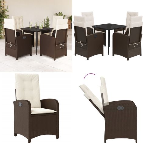 Ensemble à manger de jardin 5 pcs et coussins marron poly rotin - Chaise de jardin - Table de jardin (1/5)