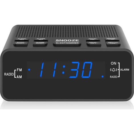 Radio-réveil numérique AM/FM avec écran LED, minuteur de sommeil, variateur, batterie de secours pour chambre à coucher, lit, bureau (251blue)