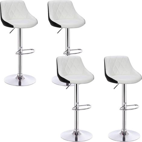 WOLTU 4er Set Barhocker Trensenstuhl Barstuhl Design Hocker 2 farbig mit Rücklehne, Drehbar, verchromter Stahl, Sitzfläche aus Kunstleder, Weiß+schwarz (1/5)