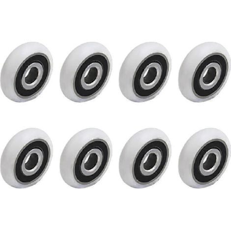 Roulettes de porte de douche (lot de 4), en polyester et nylon, avec roulettes de rechange en cuivre, pour portes coulissantes en verre, compatibles avec du verre de 27 mm et 19 mm d'épaisseur. (1/5)