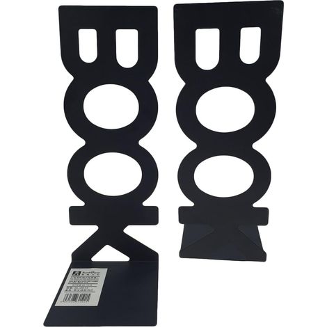 Lot de 2 serre-livres décoratifs en métal – Noir – Style simple – Motif de livre vertical longitudinal, antidérapant, idéal pour la maison, le bureau, l'étagère de livres d'étude (1/5)