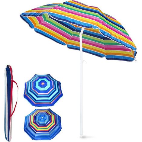 TRADE SHOP - Ombrellone Da Spiaggia Mare Multicolore 180 Cm Palo Con Snodo Custodia Trasporto 615155 - (1/2)
