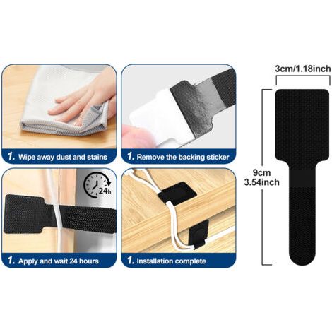 Kit de Gestion des Câbles sous Bureau,60 Bandes Réutilisables Cable Management, Adhésif Fort, Organisation Câble Écologique, Anti-Dérangement pour Bureau/Maison