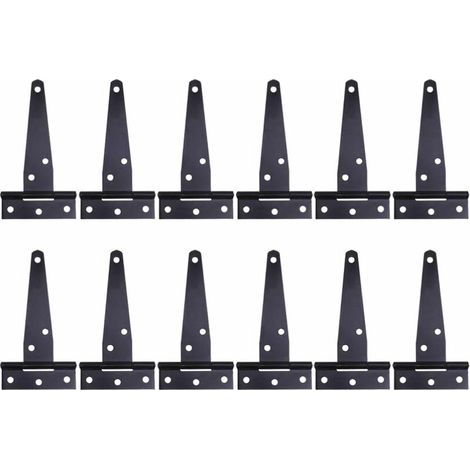 12 Stück robuste schwarze T-Scharniere für Holz- oder Metalltüren, rostfreie Eisenscharniere für Scheunentüren (4 Zoll) (1/5)