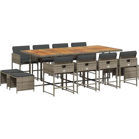 Maison Exclusive - 13-tlg. Garten-Essgruppe mit Kissen Grau Poly