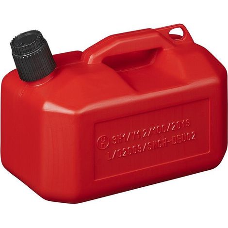 Bidon d'essence 5L plastique rouge homologué ONU (modèle bas) (1/4)