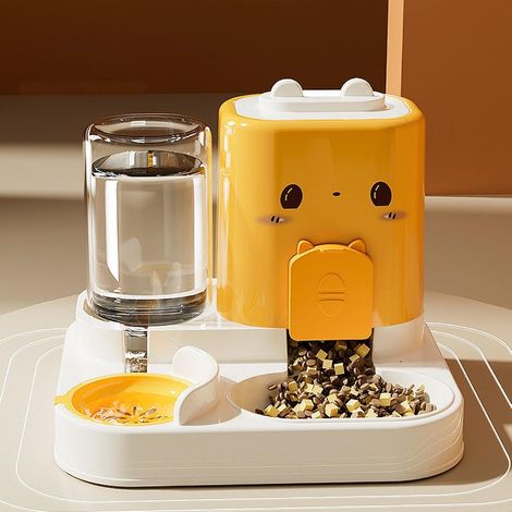 Distributeur automatique 2 en 1 de nourriture et d'eau pour animaux de compagnie, convient aux chiens, chiots et chatons, jaune (jaune) (1/5)