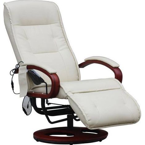 Fauteuil relax massant Londres crème – 9 programmes de massage – Inclinaison 95° à 140° – Rotation 360° – Similicuir noir – Mend (1/3)
