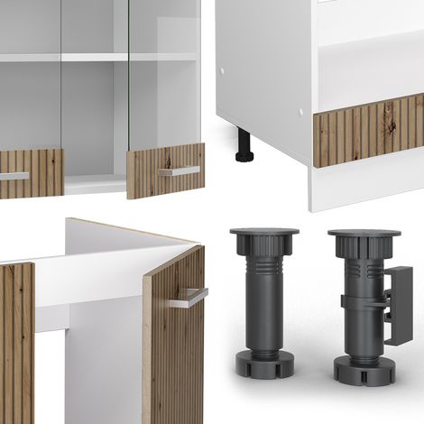 Cocina esquinera R-Line, Roble artesanal/blanco, 227 x 287 cm sin encimera, Vicco