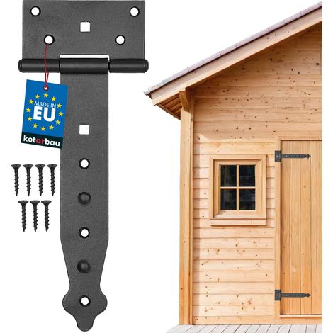 KOTARBAU® Charnière Porte Lourde - en T - Acier Revêtu Poudre - 200 mm - Noir - Gond Portail - Charnière Portail - Penture pour Porte Bois
