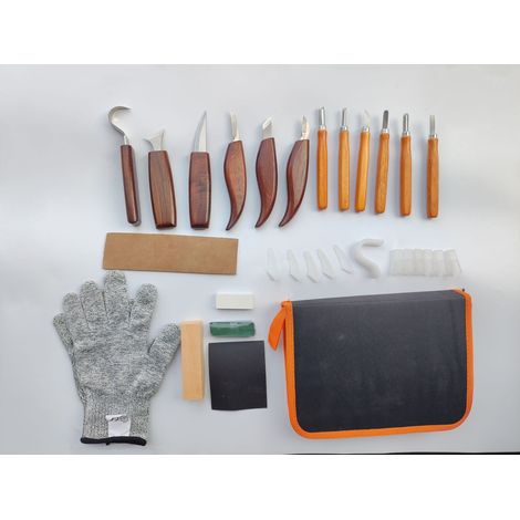 JSSEVN-Ensemble de 18 outils de sculpture sur bois - Couteaux à sculpter professionnels avec pierre à aiguiser