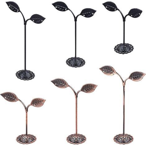 6pcs Bean Sprout Shape Iron Earring Holder Jewelry Display Stand, Black/Bronze, 3 Heights (1/5)