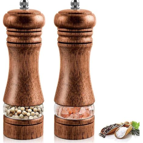 Ensemble de 2 moulins à sel et à poivre en bois, réglables (1/5)