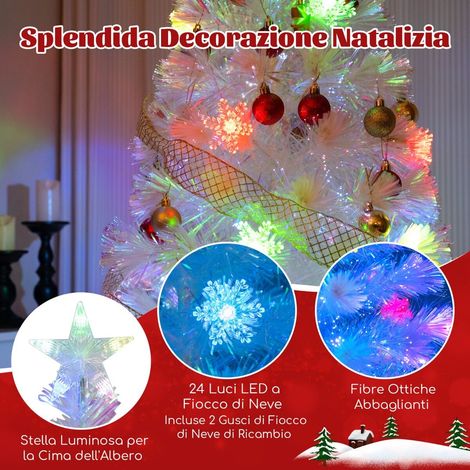 Sapin de Noël blanc 150 cm en PET avec fibres optiques, LED multicolores, étoile lumineuse et base pliable pour maison et fête (1/5)