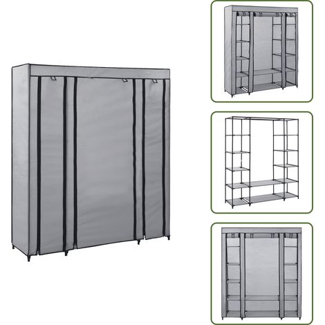 Stoffschrank mit Fächern Kleiderstangen Grau 150x45x176cm - Kleiderschrank - Stoffschrank - Garderobe - Aufbewahrungsschrank - Raumsparsamkeit (1/5)