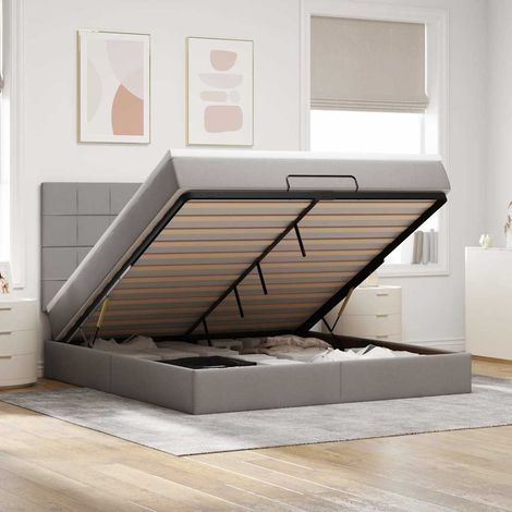 Cadre de lit ottoman avec matelas taupe 160x200 cm tissu (1/5)